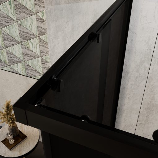 HD Fusion+ aszimmetrikus szögletes két tolóajtós sötétített zuhanykabin 6 mm vastag vízlepergető biztonsági üveggel, fekete színű elemekkel, 190 cm magas