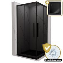 HD Fusion+ 80x80 szögletes két tolóajtós sötétített zuhanykabin fekete slim zuhanytálcával és fekete szifonnal, fekete színű elemekkel, 190 cm magas