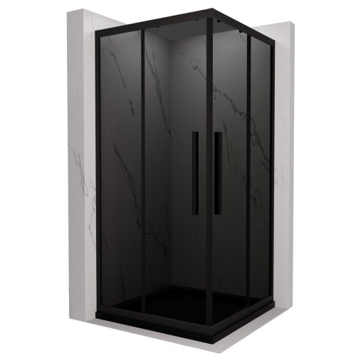 HD Fusion+ 80x80 szögletes két tolóajtós sötétített zuhanykabin fekete slim zuhanytálcával és fekete szifonnal, fekete színű elemekkel, 190 cm magas