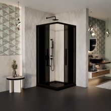 HD Fusion+ 80x80 szögletes két tolóajtós sötétített zuhanykabin fekete slim zuhanytálcával és fekete szifonnal, fekete színű elemekkel, 190 cm magas