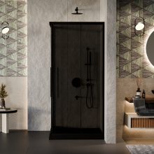 HD Fusion+ 80x80 szögletes két tolóajtós sötétített zuhanykabin fekete slim zuhanytálcával és fekete szifonnal, fekete színű elemekkel, 190 cm magas
