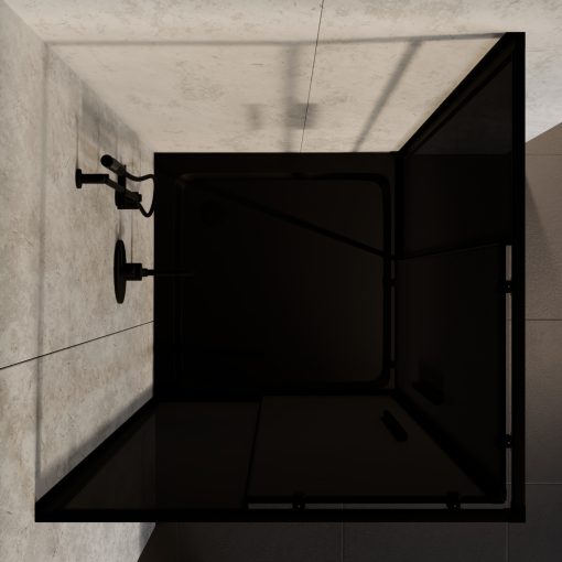 HD Fusion+ 80x80 szögletes két tolóajtós sötétített zuhanykabin fekete slim zuhanytálcával és fekete szifonnal, fekete színű elemekkel, 190 cm magas