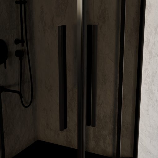 HD Fusion+ 80x80 szögletes két tolóajtós sötétített zuhanykabin fekete slim zuhanytálcával és fekete szifonnal, fekete színű elemekkel, 190 cm magas