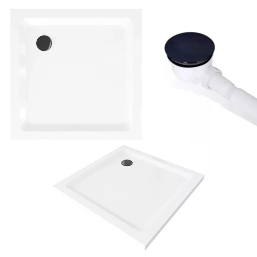 HD Fusion+ 80x80 szögletes két tolóajtós sötétített zuhanykabin fekete slim zuhanytálcával és fekete szifonnal, fekete színű elemekkel, 190 cm magas