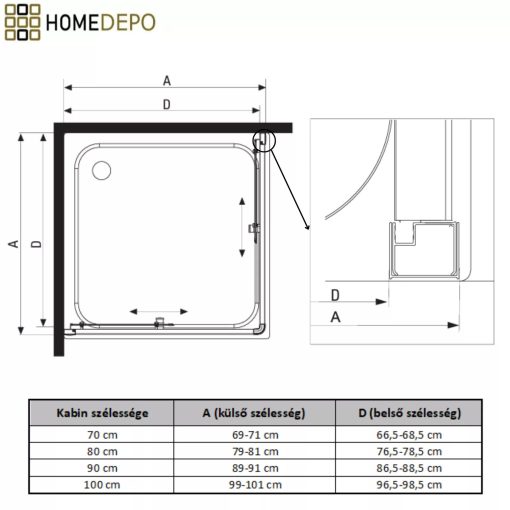 HD Fusion+ 80x80 szögletes két tolóajtós sötétített zuhanykabin fekete slim zuhanytálcával és fekete szifonnal, fekete színű elemekkel, 190 cm magas