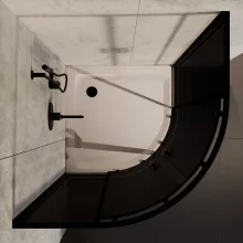 HD Fusion 90x90 íves két tolóajtós sötétített zuhanykabin fehér magas zuhanytálcával és fekete szifonnal, fekete színű elemekkel, 190 cm magas