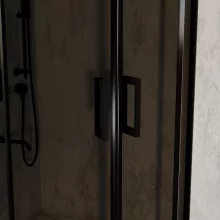 HD Fusion 90x90 íves két tolóajtós sötétített zuhanykabin fehér magas zuhanytálcával és fekete szifonnal, fekete színű elemekkel, 190 cm magas