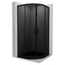 HD Fusion 80x80 íves két tolóajtós sötétített zuhanykabin fekete slim zuhanytálcával és fekete szifonnal, fekete színű elemekkel, 190 cm magas