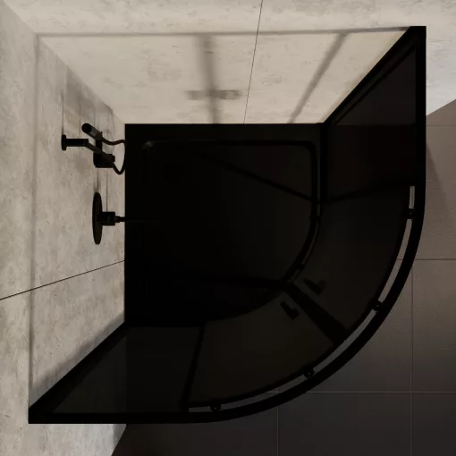 HD Fusion 80x80 íves két tolóajtós sötétített zuhanykabin fekete slim zuhanytálcával és fekete szifonnal, fekete színű elemekkel, 190 cm magas