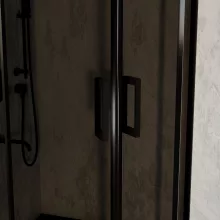 HD Fusion 80x80 íves két tolóajtós sötétített zuhanykabin fekete slim zuhanytálcával és fekete szifonnal, fekete színű elemekkel, 190 cm magas