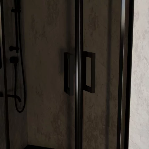 HD Fusion 80x80 íves két tolóajtós sötétített zuhanykabin fekete slim zuhanytálcával és fekete szifonnal, fekete színű elemekkel, 190 cm magas