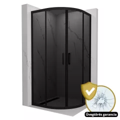   HD Fusion 80x80 íves két tolóajtós sötétített zuhanykabin 6 mm vastag vízlepergető biztonsági üveggel, fekete színű elemekkel, 190 cm magas