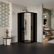HD Fusion 80x80 íves két tolóajtós sötétített zuhanykabin 6 mm vastag vízlepergető biztonsági üveggel, fekete színű elemekkel, 190 cm magas
