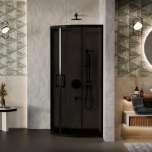 HD Fusion 80x80 íves két tolóajtós sötétített zuhanykabin 6 mm vastag vízlepergető biztonsági üveggel, fekete színű elemekkel, 190 cm magas