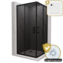 HD Fusion 100x100 szögletes két tolóajtós sötétített zuhanykabin fehér slim zuhanytálcával és fekete szifonnal, fekete színű elemekkel, 190 cm magas