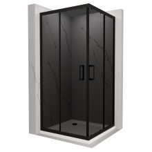 HD Fusion 100x100 szögletes két tolóajtós sötétített zuhanykabin fehér slim zuhanytálcával és fekete szifonnal, fekete színű elemekkel, 190 cm magas