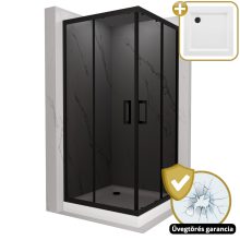 HD Fusion 70x70 szögletes két tolóajtós sötétített zuhanykabin fehér magas zuhanytálcával és fekete szifonnal, fekete sszínű elemekkel, 190 cm magas