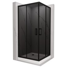 HD Fusion 70x70 szögletes két tolóajtós sötétített zuhanykabin fehér magas zuhanytálcával és fekete szifonnal, fekete sszínű elemekkel, 190 cm magas