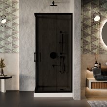 HD Fusion 70x70 szögletes két tolóajtós sötétített zuhanykabin fehér magas zuhanytálcával és fekete szifonnal, fekete sszínű elemekkel, 190 cm magas