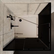 HD Fusion 70x70 szögletes két tolóajtós sötétített zuhanykabin fehér magas zuhanytálcával és fekete szifonnal, fekete sszínű elemekkel, 190 cm magas