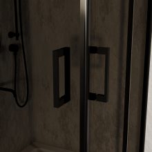 HD Fusion 70x70 szögletes két tolóajtós sötétített zuhanykabin fehér magas zuhanytálcával és fekete szifonnal, fekete sszínű elemekkel, 190 cm magas