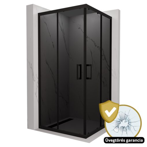HD Fusion 100x100 szögletes két tolóajtós sötétített zuhanykabin 6 mm vastag vízlepergető biztonsági üveggel, fekete színű elemekkel, 190 cm magas