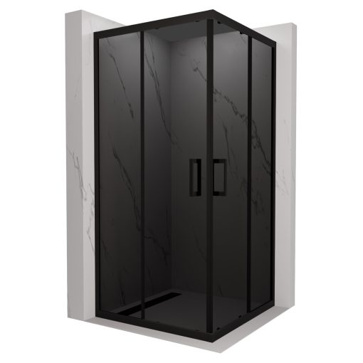 HD Fusion 100x100 szögletes két tolóajtós sötétített zuhanykabin 6 mm vastag vízlepergető biztonsági üveggel, fekete színű elemekkel, 190 cm magas