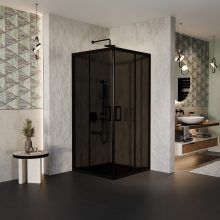 HD Fusion 100x100 szögletes két tolóajtós sötétített zuhanykabin 6 mm vastag vízlepergető biztonsági üveggel, fekete színű elemekkel, 190 cm magas