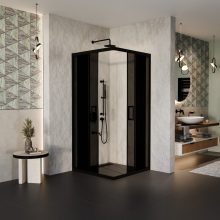 HD Fusion 100x100 szögletes két tolóajtós sötétített zuhanykabin 6 mm vastag vízlepergető biztonsági üveggel, fekete színű elemekkel, 190 cm magas
