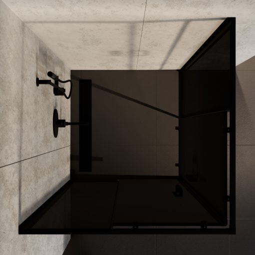 HD Fusion 100x100 szögletes két tolóajtós sötétített zuhanykabin 6 mm vastag vízlepergető biztonsági üveggel, fekete színű elemekkel, 190 cm magas