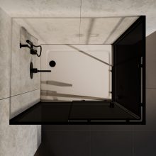 HD Fusion aszimmetrikus szögletes két tolóajtós sötétített zuhanykabin fehér slim zuhanytálcával és fekete szifonnal, fekete színű elemekkel, 190 cm magas