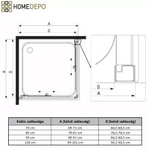 HD Fusion aszimmetrikus szögletes két tolóajtós sötétített zuhanykabin fehér slim zuhanytálcával és fekete szifonnal, fekete színű elemekkel, 190 cm magas