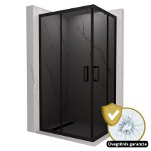 HD Fusion aszimmetrikus szögletes két tolóajtós sötétített zuhanykabin 6 mm vastag vízlepergető biztonsági üveggel, fekete színű elemekkel, 190 cm magas