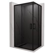 HD Fusion aszimmetrikus szögletes két tolóajtós sötétített zuhanykabin 6 mm vastag vízlepergető biztonsági üveggel, fekete színű elemekkel, 190 cm magas
