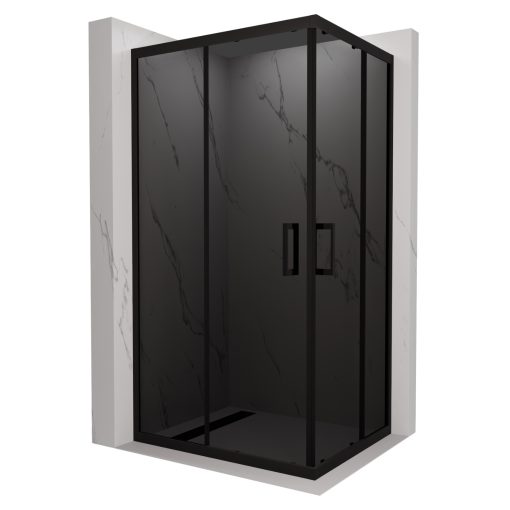 HD Fusion aszimmetrikus szögletes két tolóajtós sötétített zuhanykabin 6 mm vastag vízlepergető biztonsági üveggel, fekete színű elemekkel, 190 cm magas
