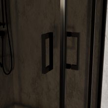 HD Fusion aszimmetrikus szögletes két tolóajtós sötétített zuhanykabin 6 mm vastag vízlepergető biztonsági üveggel, fekete színű elemekkel, 190 cm magas