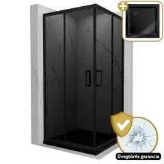   HD Fusion 80x80 szögletes két tolóajtós sötétített zuhanykabin fekete slim zuhanytálcával és fekete szifonnal, fekete színű elemekkel, 190 cm magas