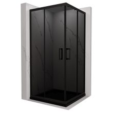 HD Fusion 80x80 szögletes két tolóajtós sötétített zuhanykabin fekete slim zuhanytálcával és fekete szifonnal, fekete színű elemekkel, 190 cm magas