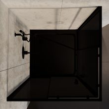 HD Fusion 80x80 szögletes két tolóajtós sötétített zuhanykabin fekete slim zuhanytálcával és fekete szifonnal, fekete színű elemekkel, 190 cm magas
