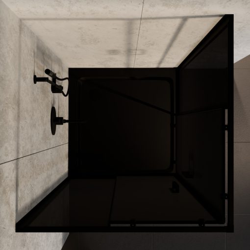 HD Fusion 80x80 szögletes két tolóajtós sötétített zuhanykabin fekete slim zuhanytálcával és fekete szifonnal, fekete színű elemekkel, 190 cm magas