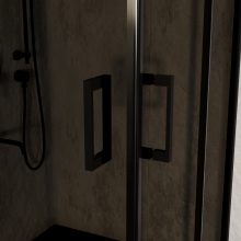 HD Fusion 80x80 szögletes két tolóajtós sötétített zuhanykabin fekete slim zuhanytálcával és fekete szifonnal, fekete színű elemekkel, 190 cm magas