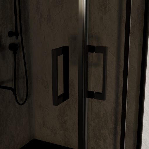 HD Fusion 80x80 szögletes két tolóajtós sötétített zuhanykabin fekete slim zuhanytálcával és fekete szifonnal, fekete színű elemekkel, 190 cm magas