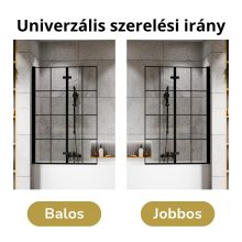 HD Hugo Black 100x140 összecsukható 2 szárnyú kádparaván 6 mm vastag vízlepergető biztonsági üveggel, fekete elemekkel