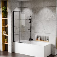   HD Hugo Black 70x150 kihajtható 1 szárnyú kádparaván 6 mm vastag vízlepergető biztonsági üveggel, fekete elemekkel