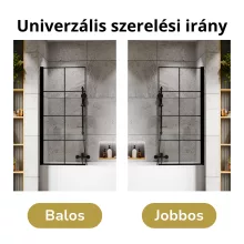 HD Hugo Black 70x150 kihajtható 1 szárnyú kádparaván 6 mm vastag vízlepergető biztonsági üveggel, fekete elemekkel