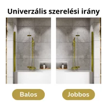 HD Leo Gold 100x150 összecsukható 2 szárnyú kádparaván 6 mm vastag vízlepergető biztonsági üveggel, arany színű elemekkel