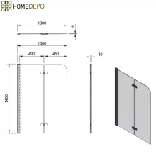 HD Leo Gold 100x150 összecsukható 2 szárnyú kádparaván 6 mm vastag vízlepergető biztonsági üveggel, arany színű elemekkel