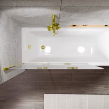 HD Leo Gold 120x140 összecsukható 3 szárnyú kádparaván 6 mm vastag vízlepergető biztonsági üveggel, arany színű elemekkel