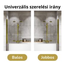 HD Leo Gold 120x140 összecsukható 3 szárnyú kádparaván 6 mm vastag vízlepergető biztonsági üveggel, arany színű elemekkel