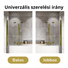 HD Leo Gold 120x150 összecsukható 3 szárnyú kádparaván 6 mm vastag vízlepergető biztonsági üveggel, arany színű elemekkel
